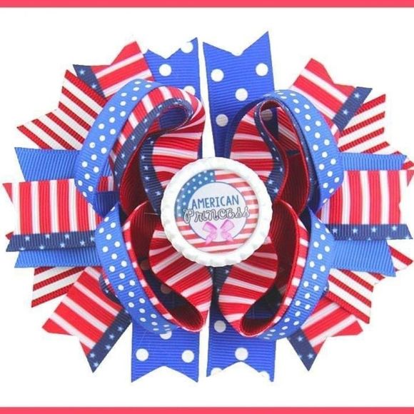 4.5 INCH PATRIOTIC "AMERICAN PRINCESS" HAIRBOW - Picture 1 of 2
